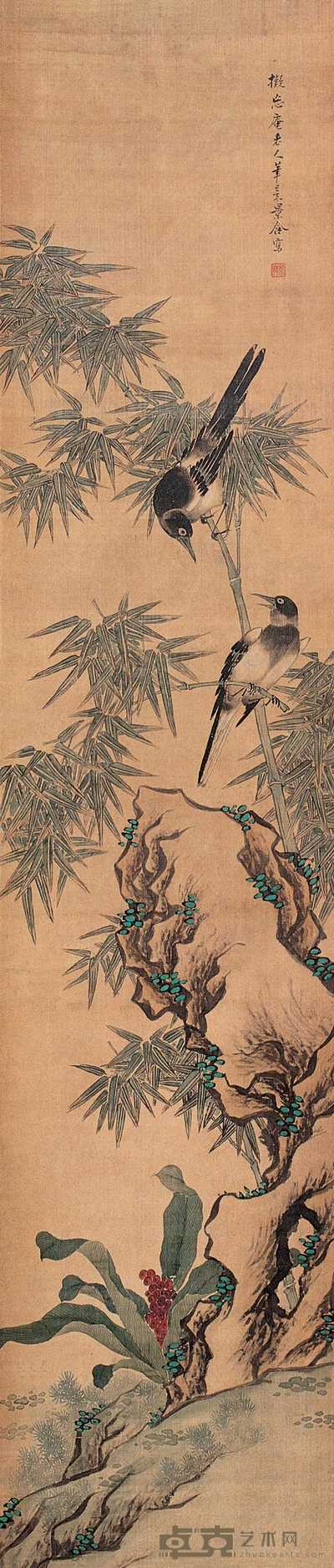 马家桐 喜鹊 立轴 187×40cm.